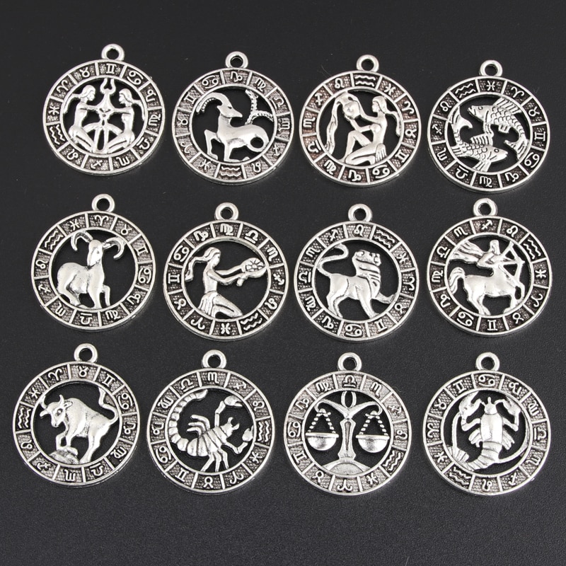 Zilver/Goud Kleur 24X21Mm Twaalf Sterrenbeelden Charmes Zodiac Hanger Voor Diy Handgemaakte Metalen Astrologie Sieraden Maken accessorie