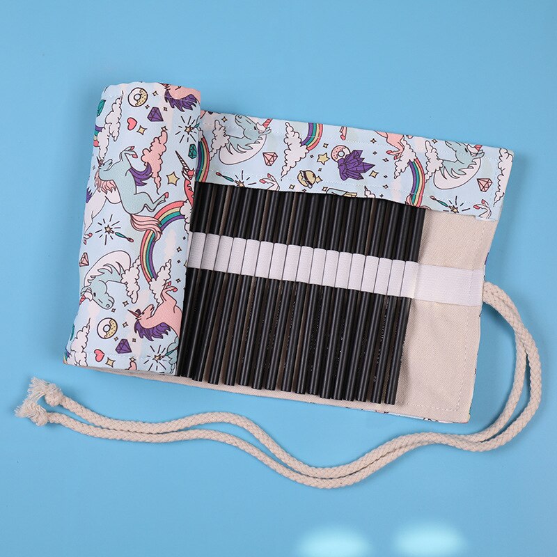 Handmade Canvas Pencil Wrap Roll Up Case Holder Bohemian Style Travel Drawing Sketching Coloring Pencil Roll Organizer