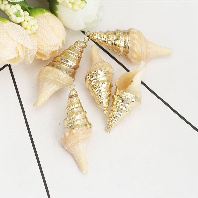 5 PCs Natural Shell Pendants Gold Conch/ Sea Snail Multicolors Charms For DIY Handmade Jewelry Making