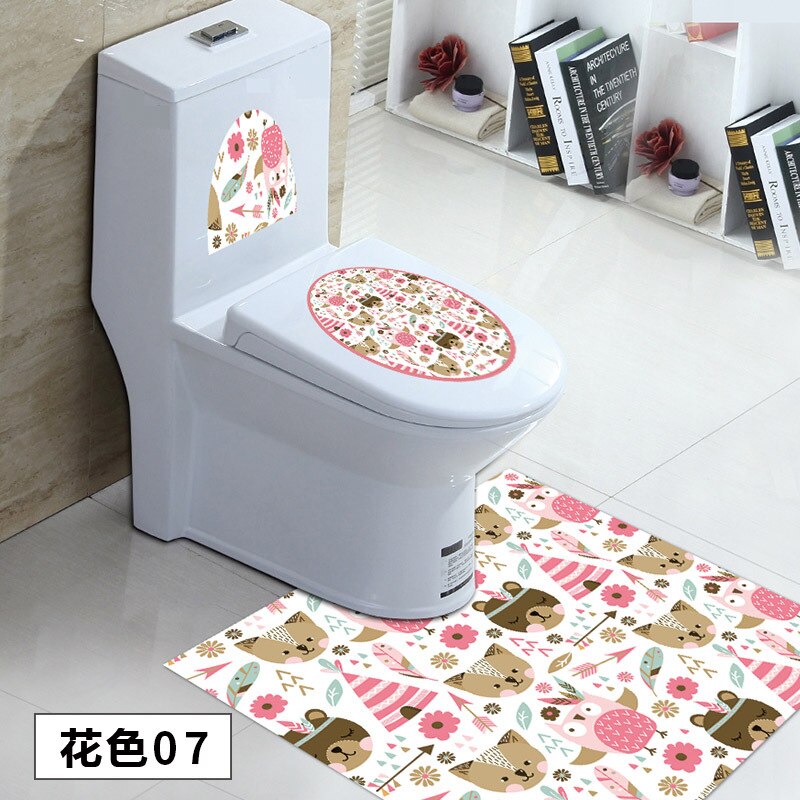 3 st / uppsättning toile klistermärke wc piedestal pan täcke klistermärke toalett pall kommode klistermärke hem badroon dekor 3d tryckt blomma tjockare: H
