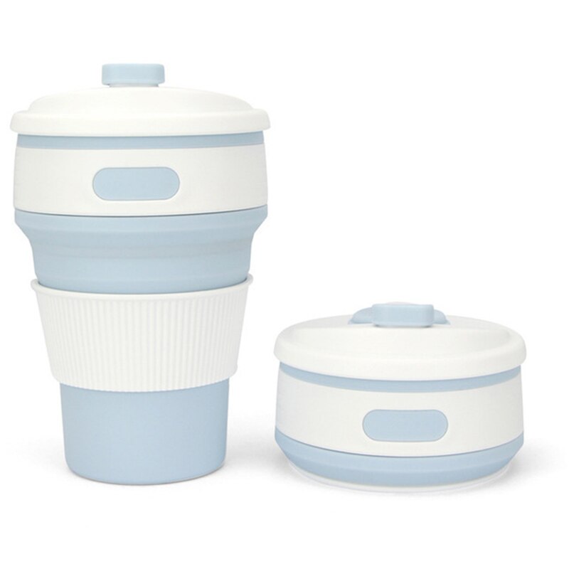 Outdoor Travel Portable Folding Coffee Cup Camping Travel Reusable Silicone Water Cup with Cover: Blue
