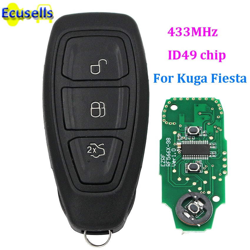 3 Knoppen Intelligente Afstandsbediening Sleutelhanger 433 Mhz Met ID49 Chip Voor Ford Kuga Fiesta + Met Insert Key