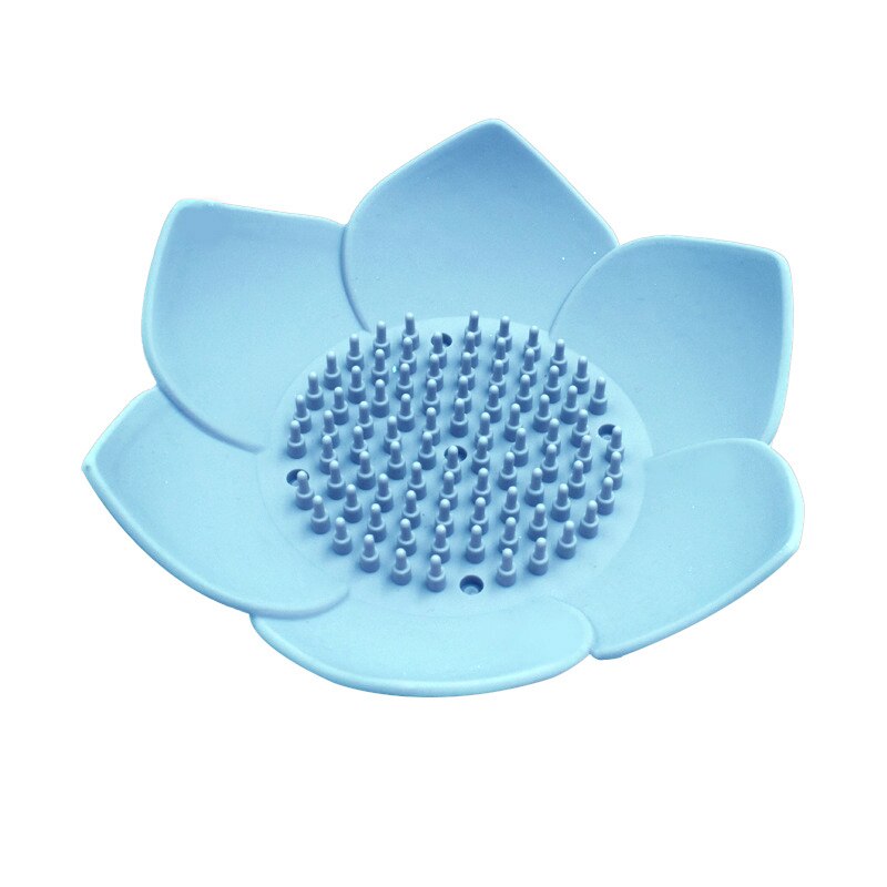 Porte-savon en Silicone en forme de Lotus, plateau de vidange de savon, porte-savon en forme de fleur, salle de bain, rangement de savon, vaisselle de cuisine, outils portables: BLEU CIEL