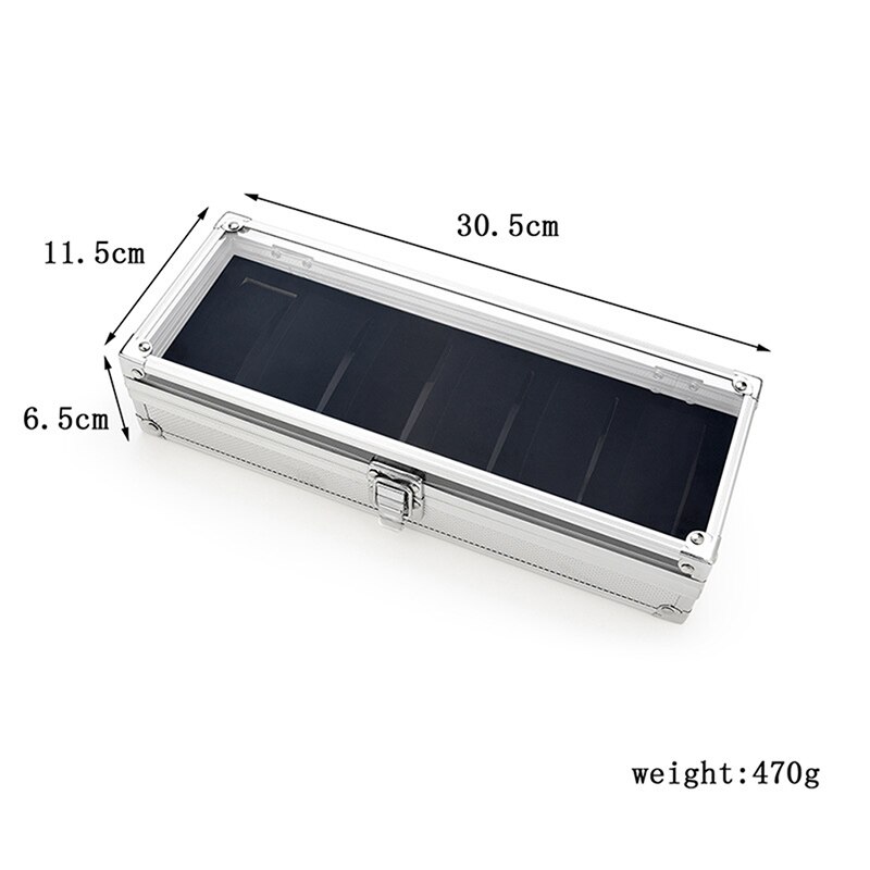 6 Slots Watch Box Aluminum Display Case Organizer Jewelry Storage Tray M8694