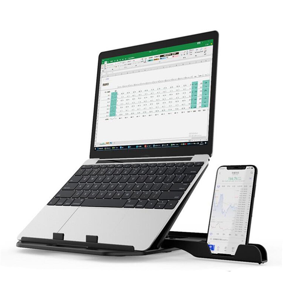 7 gir høydejustering sammenleggbar bærbar pc-holder med glidende kjølebrakett med mobiltelefonholder til macbook pro stativ: Svart