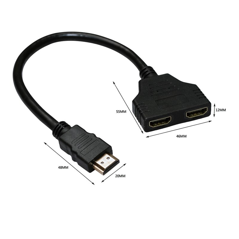 Cable HDMI Splitter Cable 1 Male to Dual HDMI 2 Female Y Splitter Adapter in HDMI HD LED LCD TV 30cm