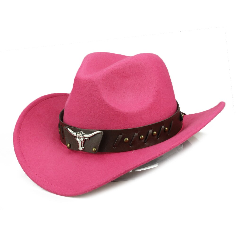 YY-casquette taureau à ceinture en cuir pour hommes et femmes, chapeau Cowboy en coton à bord large, à bord , pour hommes et femmes FD19060: Rose Bull Hat