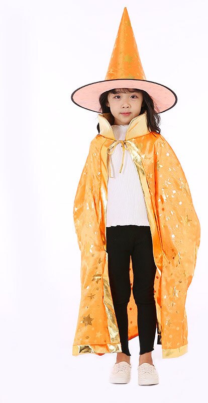 Kostium na bal maskowy czarodziej peleryna czarownicy peleryna szata z kapeluszem na pokaz gry Halloweens magiczne różdżki dla dzieci dzieci: orange star