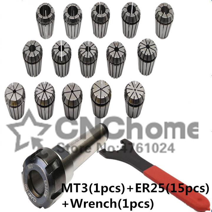 15 Pc ER25 Collet Tool + MT3 ER25 Collet Chuck Hol... – Grandado