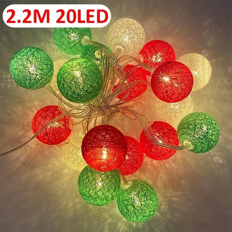 LED-Baumwollkugeln, Lichterkette, Laterne, batteriebetrieben oder USB-betrieben, für Hochzeit, Zuhause, Party, Ornament, Beleuchtung, Stacheln, Weihnachtsdekoration: Grün / 350W