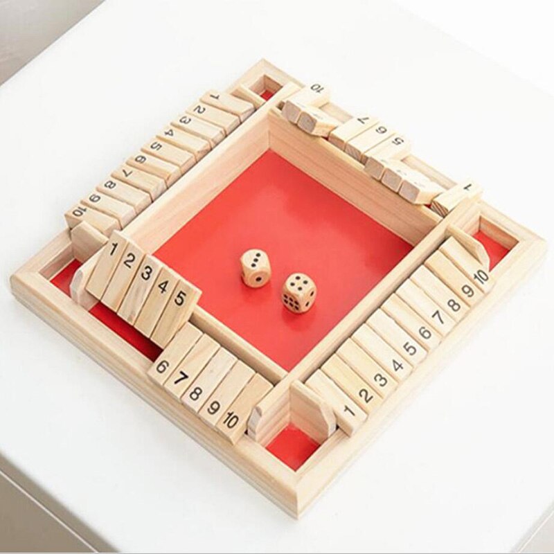 Chiudi la scatola dadi gioco da tavolo gioco da tavolo In giocattoli creativi francesi 4 lati 10 numeri Flaps In legno e dadi gioco Set gioco da tavolo: Red