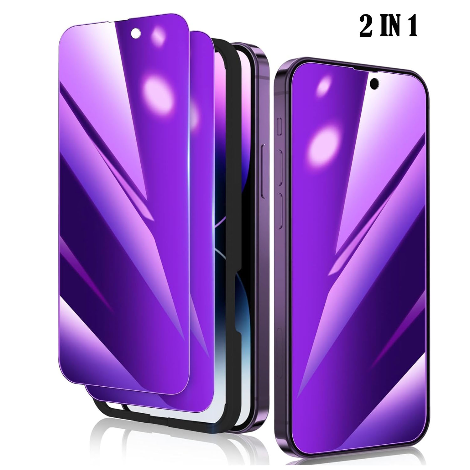 Paquete de 2 protectores de pantalla de privacidad compatibles con iPhone 16 15 14 13 12 11 Pro Max, película de vidrio templado púrpura 9H, antiluz azul: iPhone 12 Mini