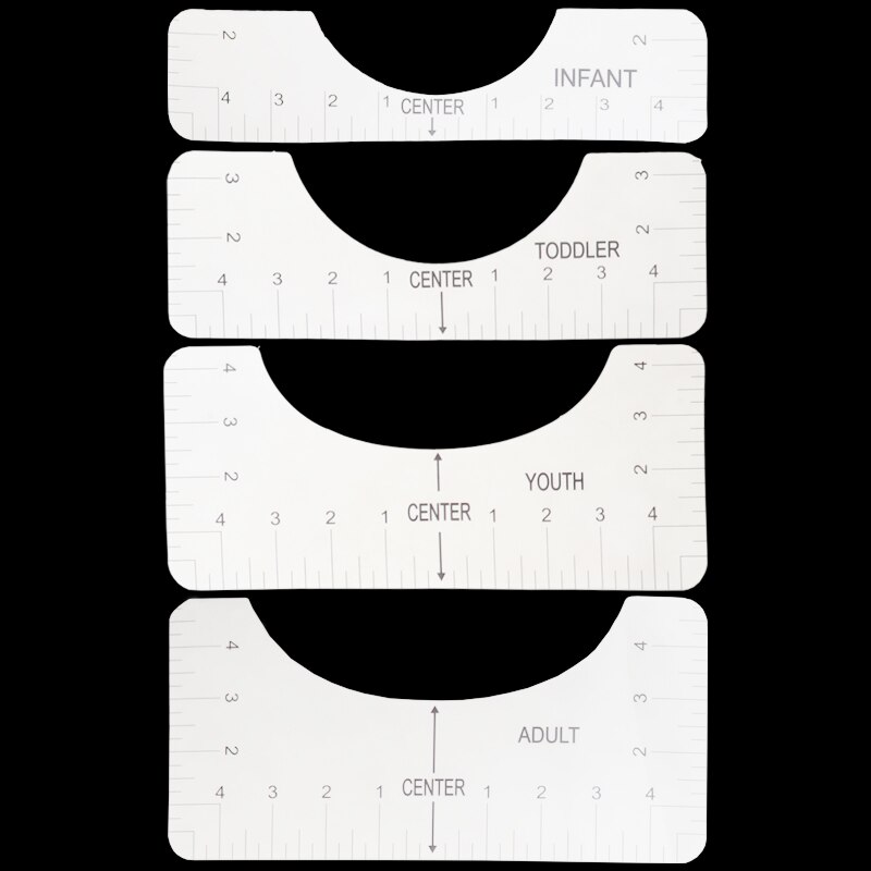 4PCSWith Size Chart Printed t-shirts Centering Tool Clothing Accessories Guide Transparent Multi Purpose Ruler: Transparent 4PCS
