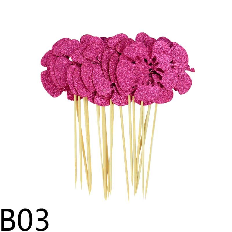 10pcs Glitter Paper Cake Topper Coconut Flamingo Cactus Flowers Leaf Cupcake Toppers Baking Decor Birthday Hawaii Party Supplies: B03