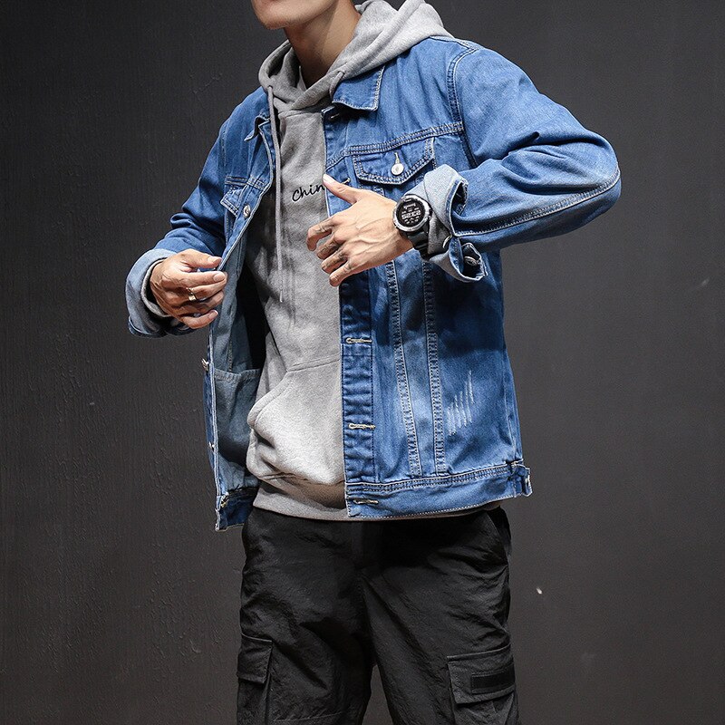 BOCO veste en denim grande taille, veste en denim originale, décontractée et ample, griffe de chat élégante, en denim bleu, automne