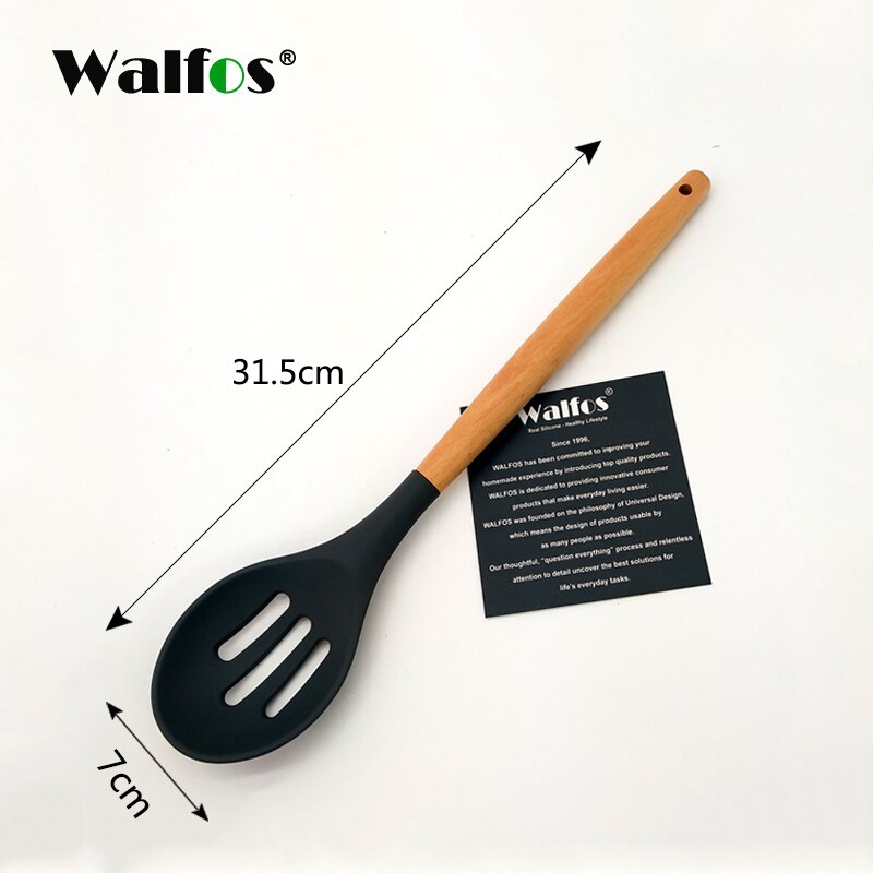 Walfos köksredskap naturligt bokträ handtag silikon köksredskap set silikon matlagning verktyg set köksredskap set: Hålslev f