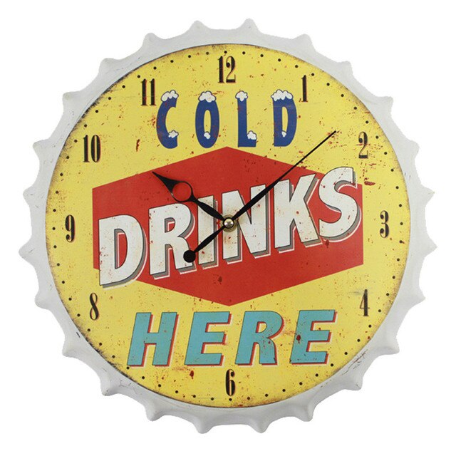 35cm Bottle Cap 3D Wall Clock Retro Beer Wine Modern Iron Metal Silent Quartz Clocks Bar Living Room Home Decor: DRINKS