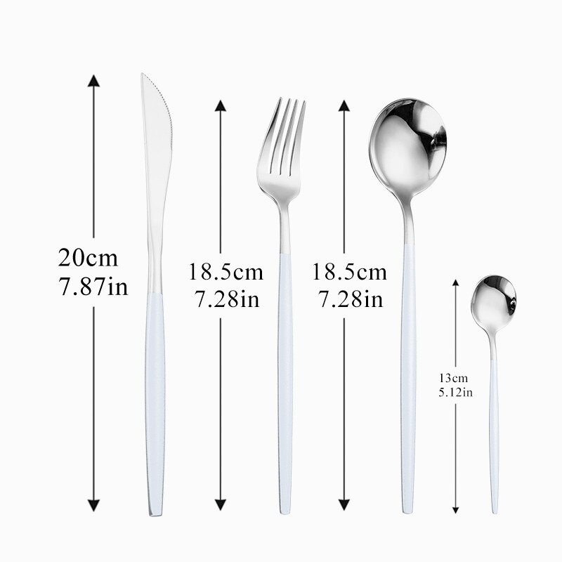 4 teile/satz Dinner Set Edelstahl Besteck Set Messer Gabeln Weihnachten Löffel mit Lange Griff Set Portable Geschirr Geschirr: white silver 4pcs