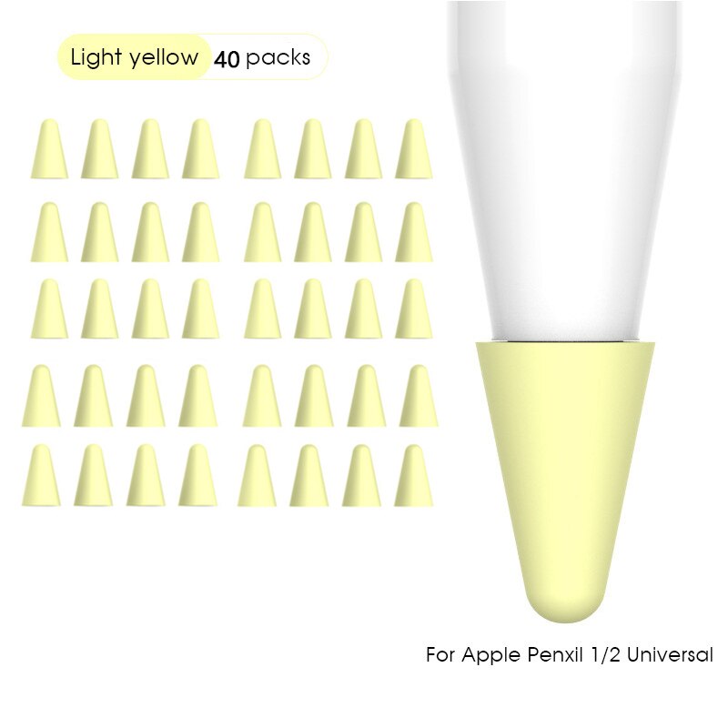 Kolorowa skóra 8 sztuk pióro stalówka ochronna pokrywa dla Apple Pencil 1 2 rysik do ekranu dotykowego dla Apple Pencil Silicone Tip Case: Yellow 40pcs