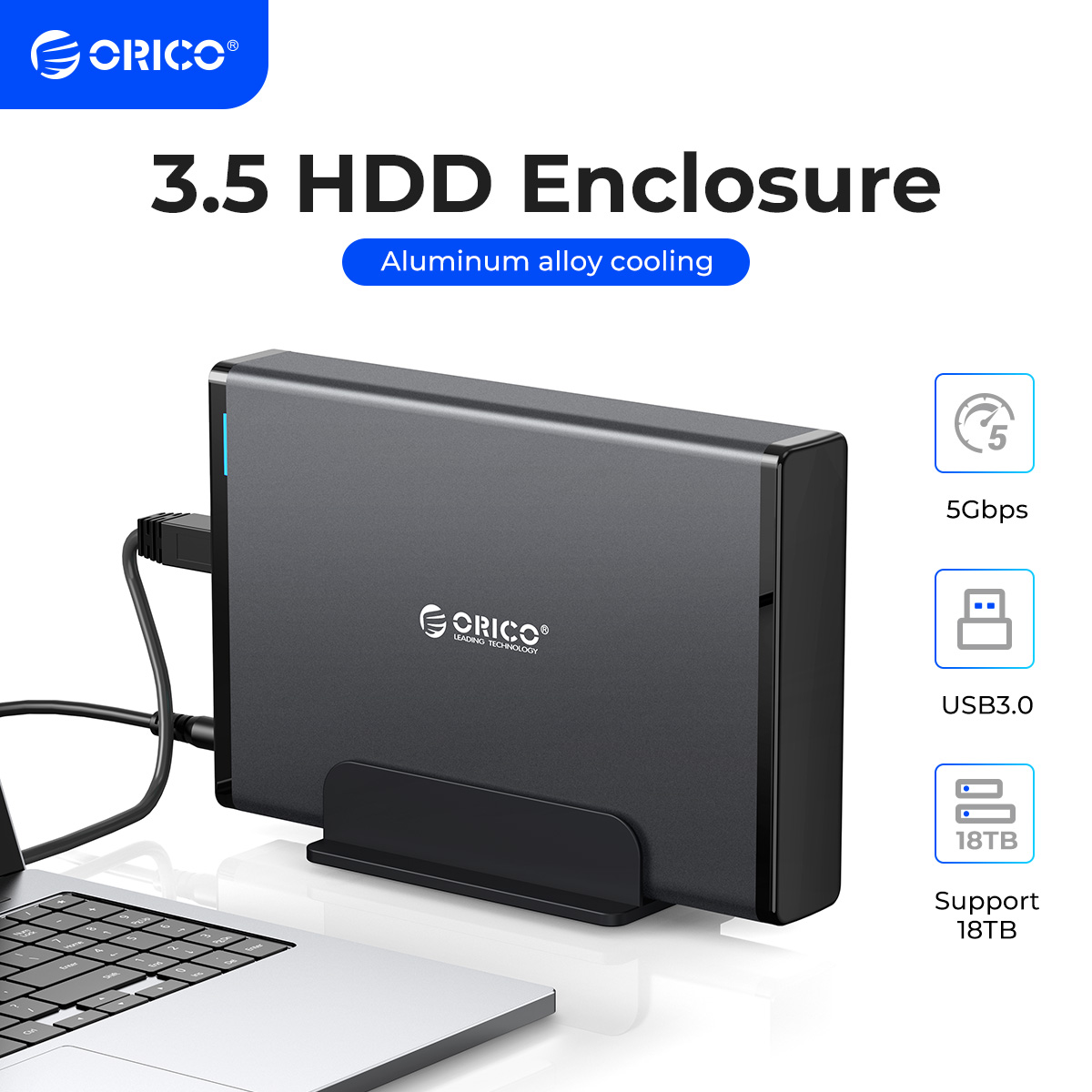 ORICO 3,5-calowa obudowa dysku twardego SATA na USB 3.0 Adapter Zewnętrzna obudowa dysku twardego 2,5" 3,5" SSD Obudowa dysku twardego do komputera PC