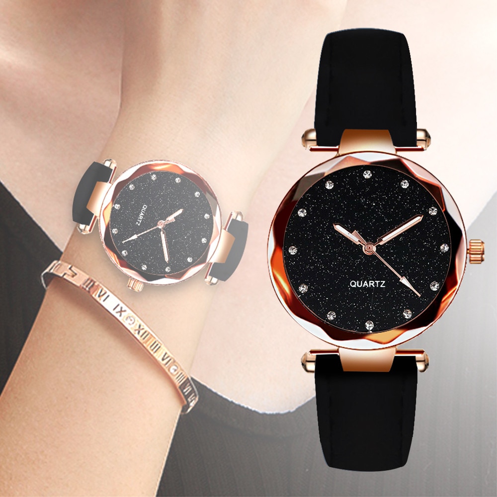 Sky Star Watch Ladies Rose Gold Quartz Watch Female Bracelet Watches Black Night sky Watch Bracelet Clock