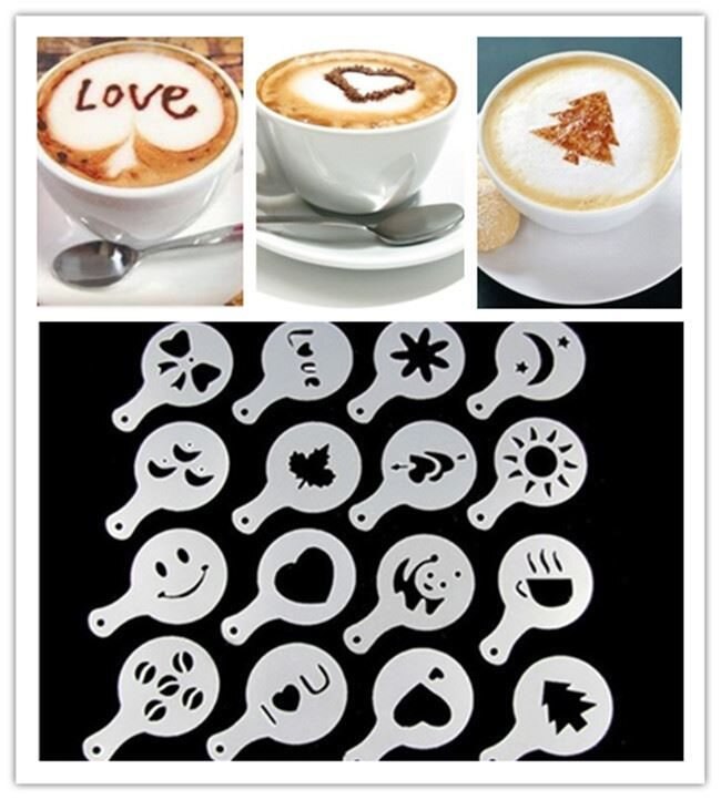 16 Stks/set Cake Koffie Plastic Stencil Decoratie Cupcake Template Mold Levensechte Cappuccino Latte Stencil Koffie Mold Gereedschap