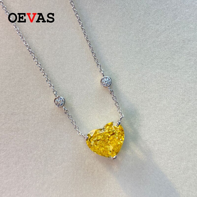 OEVAS 100% de Plata de Ley 925 Plata brillante Topacio rosa con alto contenido de carbono diamante corazón colgante de collar para las mujeres de joyería fina