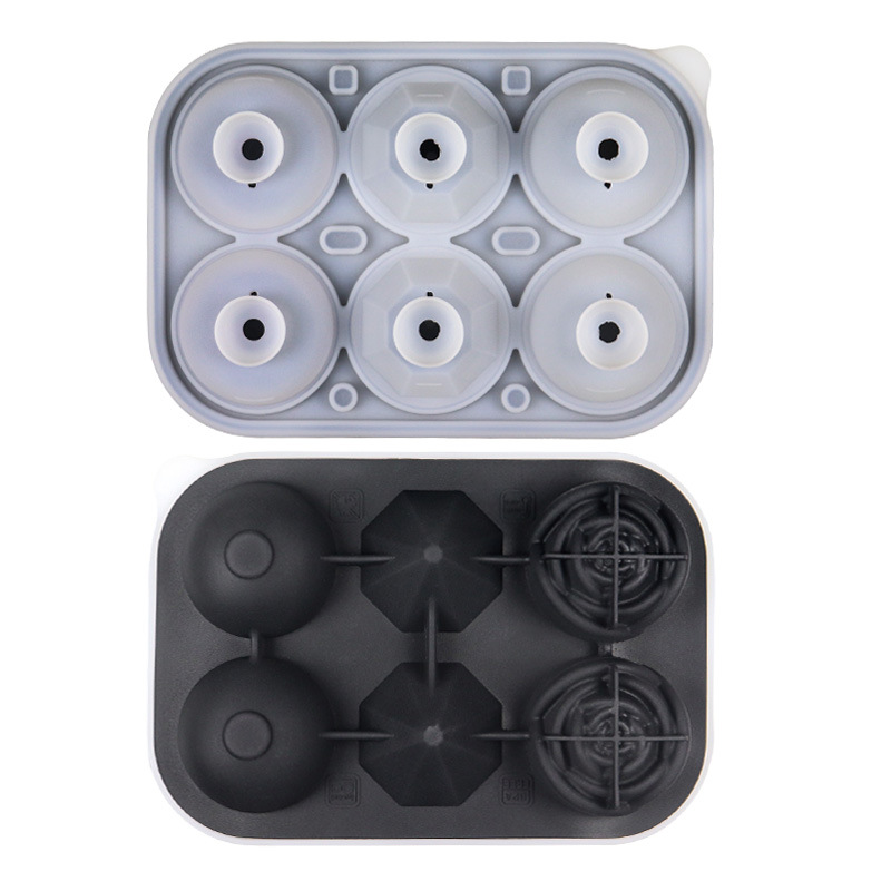 3D Rose Diamond Round Ice Cube Molds 4/6 Grid Ice Cube Tray Flower Shape Silicone Ice Maker Kitchen Bar Utensil Tool Accessorise: Red