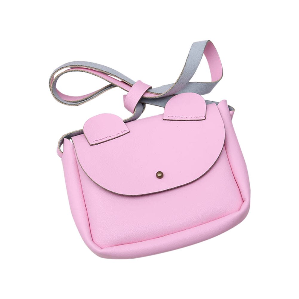 Nova chegada bonito dos desenhos animados orelhas crianças meninas bolsa de ombro crossbody estilingue couro do plutônio crianças pequena moeda carteira bolsa: Rosa