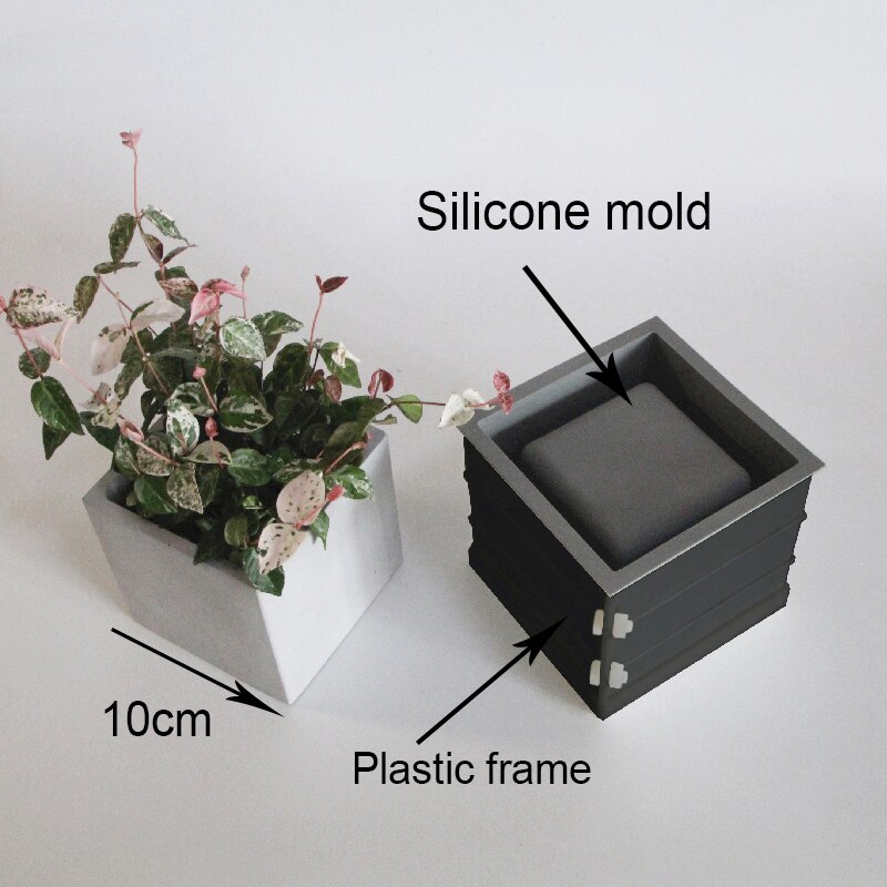 DIY Succulent Plants Round Concrete Pot Silicone Mold Square Cement Planter Molds Big Rectangle Flowerpot Plaster Resin Mould: 10cm square pot mold