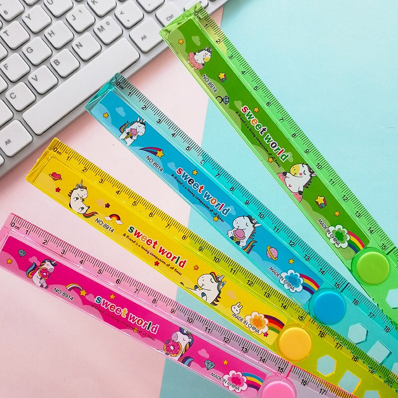 1 sztuk Lytwtw's cukierki kolor słodkie słowo Kawaii jednorożec biurowe kreskówka rysunek prezent biuro szkoła składane prosto plastikowa linijka