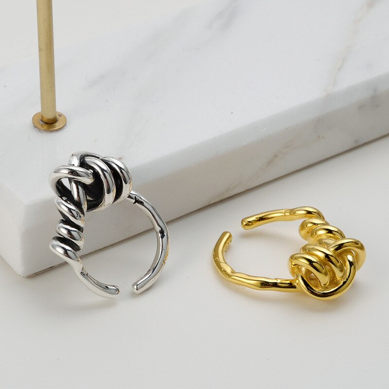 Silvology 925 sterling silver oregelbundna rep knut ringar garn väv lager tjocka japan korea ringar för kvinnor fashionabla smycken