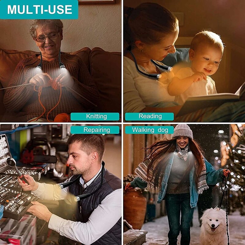 LED Neck Reading Light, Rechargeable Book Light,Hands Free Night Lamp,Perfect For Knitting,Crafts, Repairing