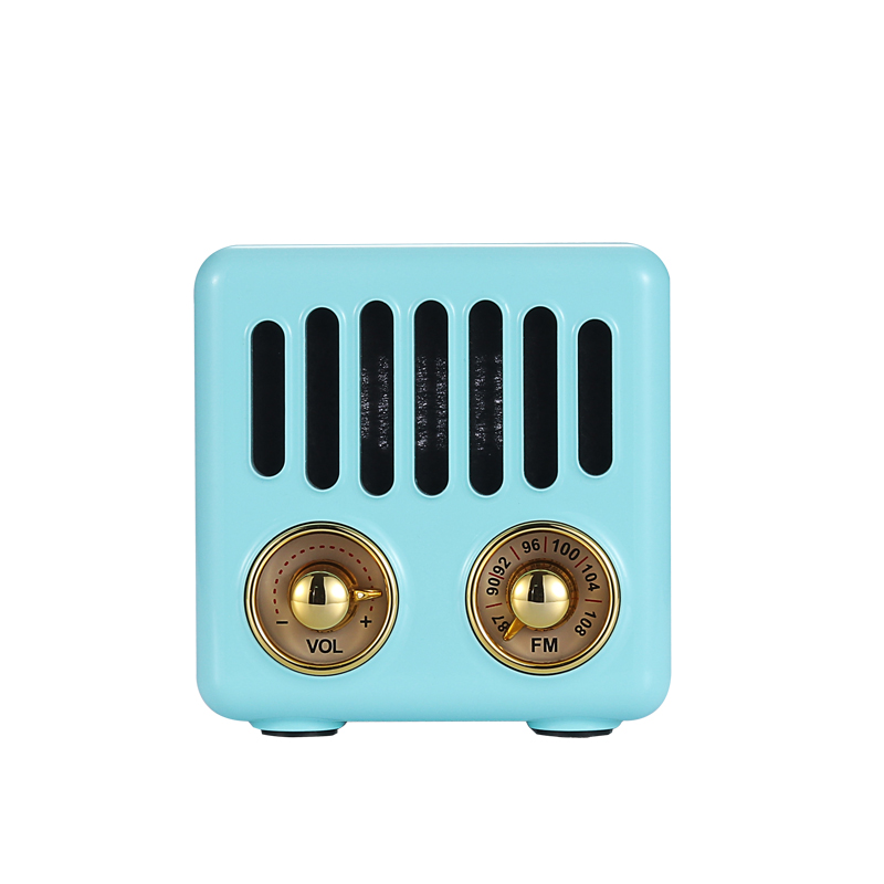 Mini altavoz portátil de madera maciza, Radio FM Retro, Bluetooth, estilo clásico antiguo: Azul