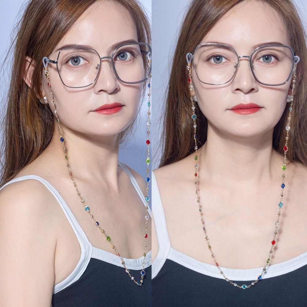Jewelry Vintage Beads Glasses Chain Bohemian Crystal Glasses Chain Copper Lanyard Mask Chain Eyewear Accessories