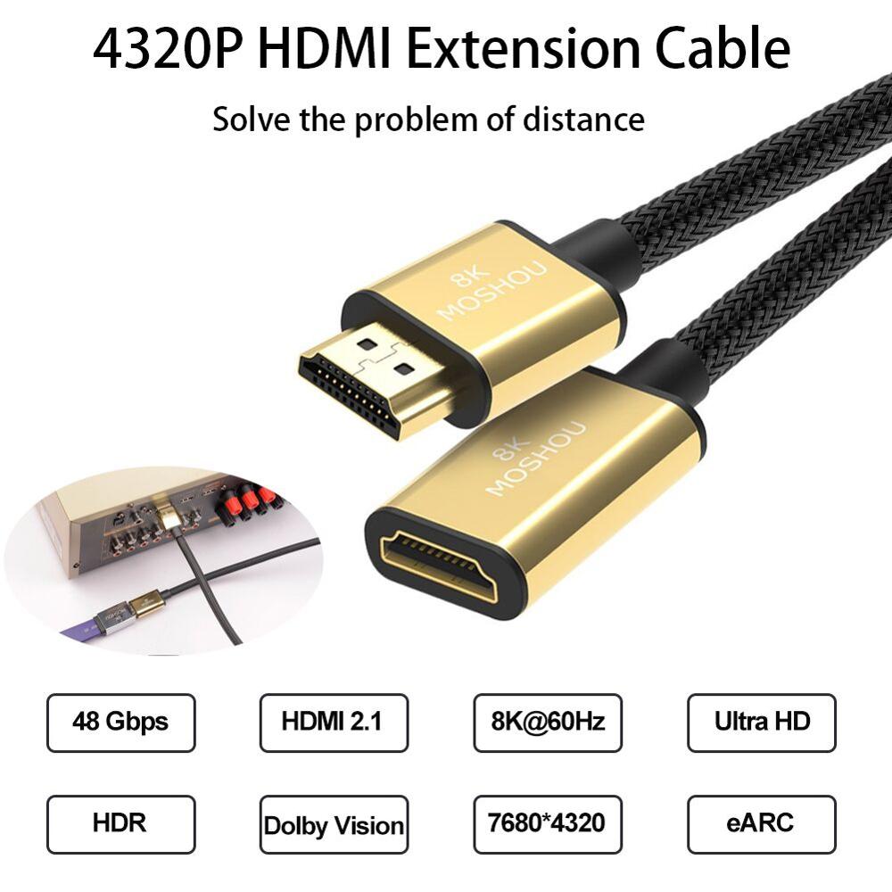 HDMI 2.1 Cables 8K 4K 60Hz MOSHOU male to female Adapter Dynamic HDR