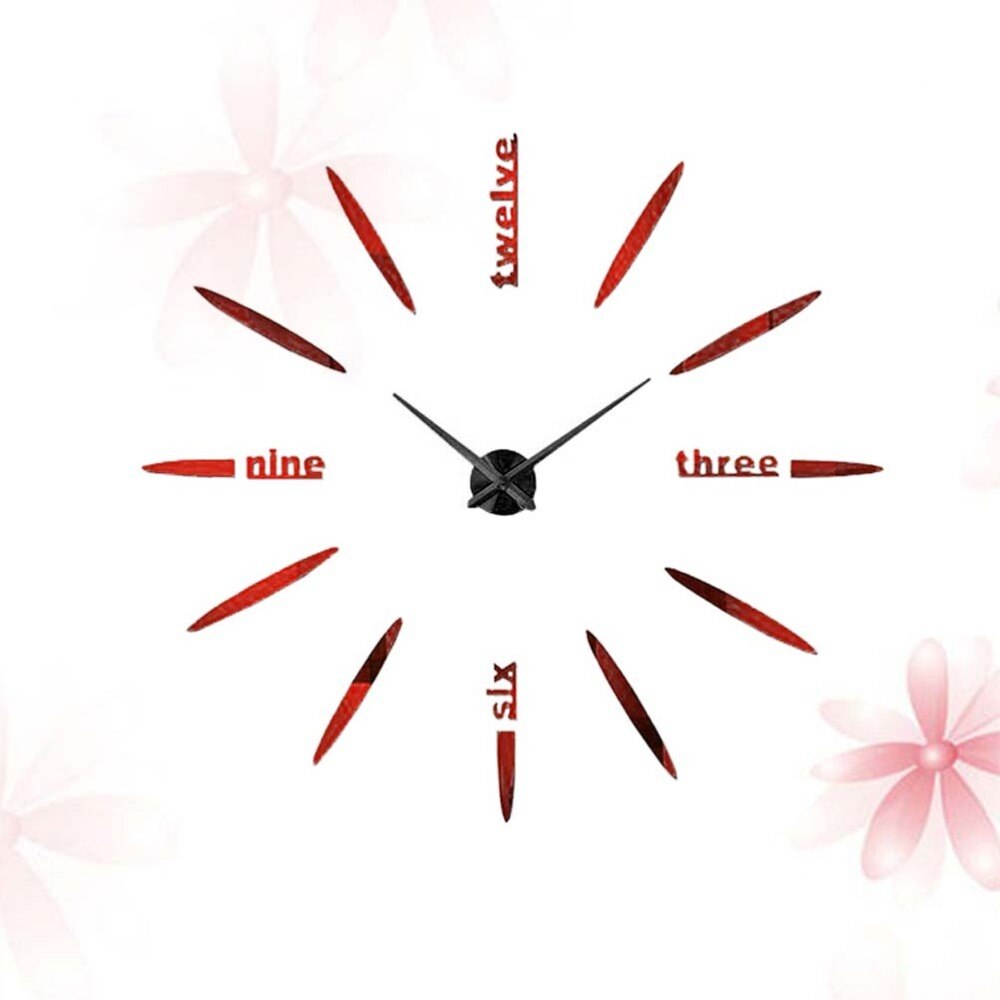 3D Three-dimensional Wall Clock Acrylic Mirror Surface Wall Clock Brief Wall Clock DIY Wall Clock Home Accessor: Red