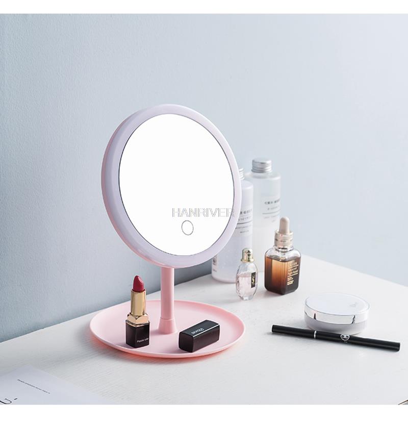 LED Makeup Mirror Backlit Circle Light Vanity Natural White Cosmetic Folding Adjustable Touch Screen Mirror Storage Base 3 Modes