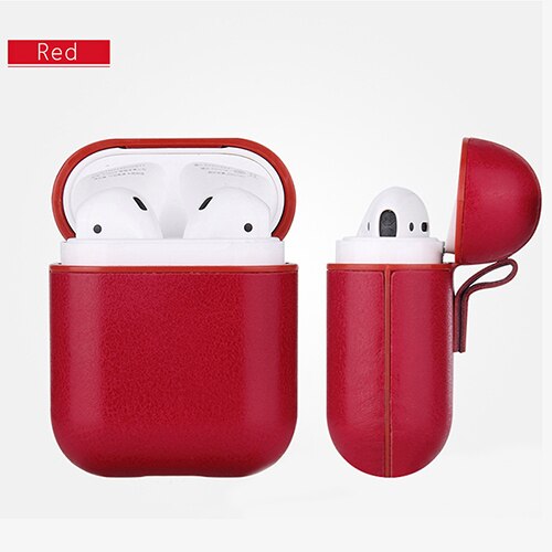 Capa de couro para airpods 2, capa para apple airpods 2 alça pc + estojos de cobertura com botões, película protetora de couro para airpods, dropshipping: red
