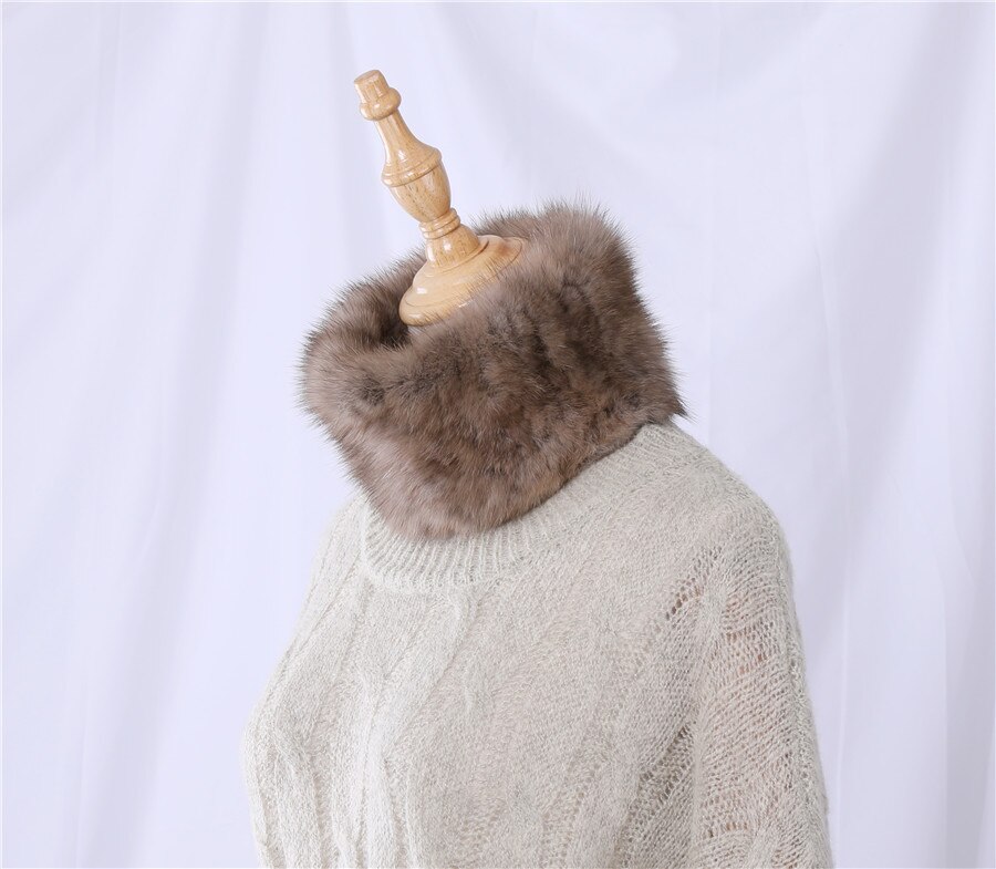 Wysokiej klasy jakości damska 100% prawdziwe sobole futro z dzianiny nieskończoność szalik szalik pani pierścień szaliki Neckwarmer opaski osłona elastyczne: lekki brązowy