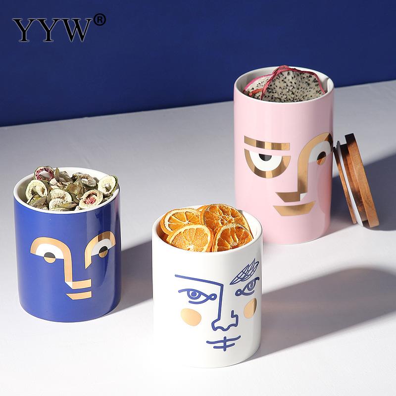 Modern Storage Jars Human Face Cans For Storage Spices Cereals Bulk Food Container Storage In The Kitchen Home Bank Ceramic Jar