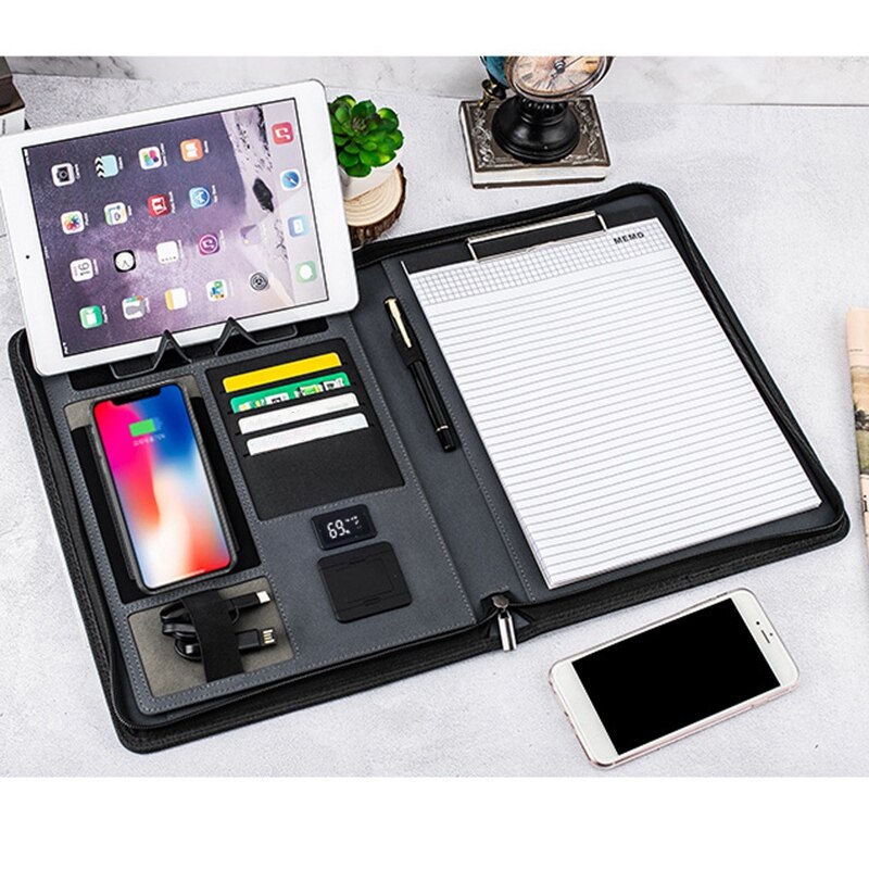AAY-A4 Size Travel Notebook Composition Book Business Manager Bag File Folder with Wireless Power Charger Mobile Bag Holder