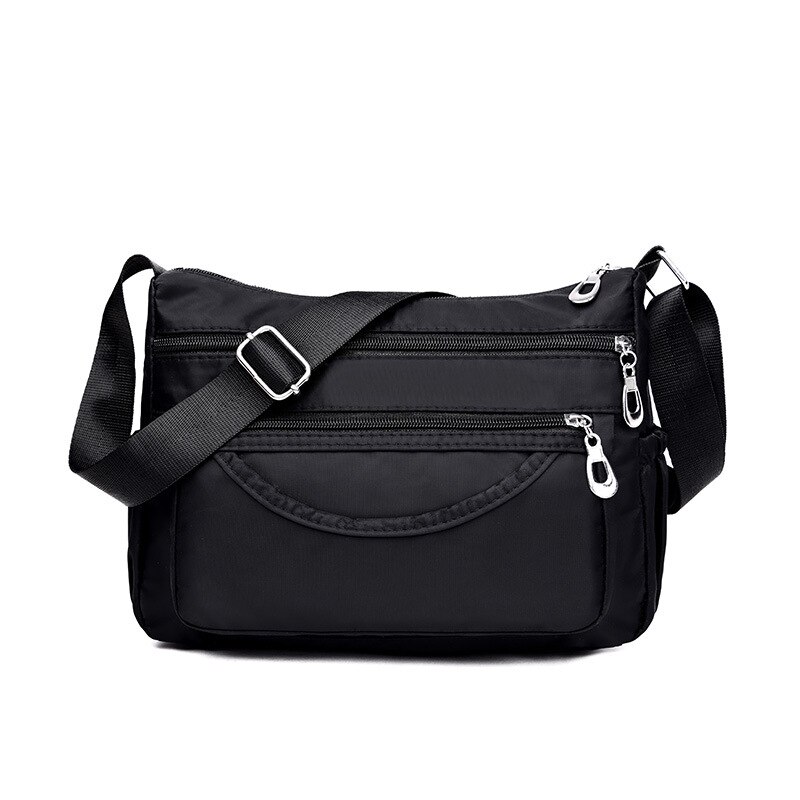 Women Messenger Bag Lady High Capacity Shoulder Crossbody Bag Female Casual Zipper Oxford Cloth Canvas Handbag Shopping Purse: Black