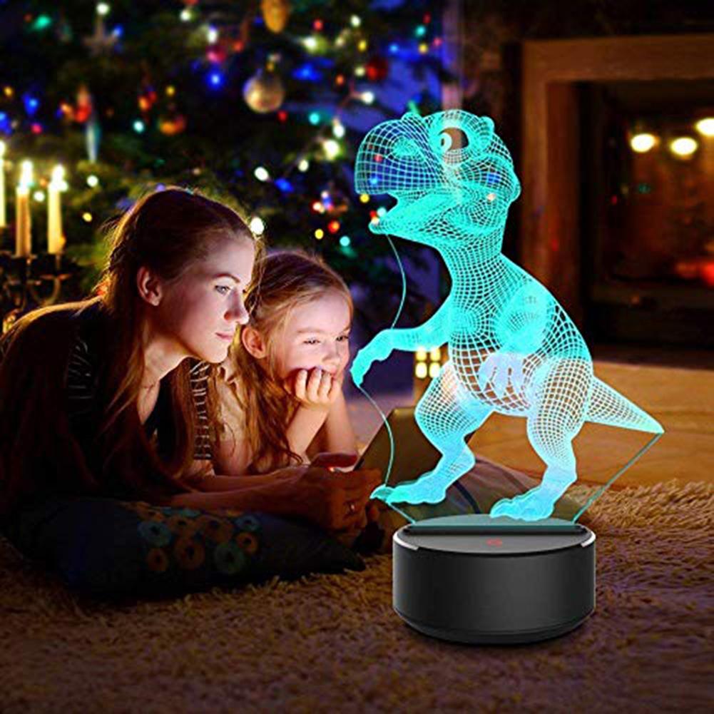 Lampada da notte a forma di dinosauro a LED colorata visiva 3D ornamenti per telecomando in acrilico con Base in ABS eccellente e resistente