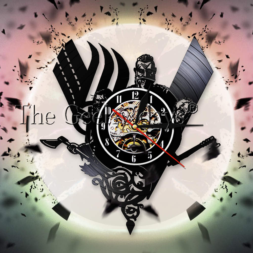 Viking kompass veggklokke klokke vintage hengende vinylplate veggklokker mystiske norrøne magick veggkunst dekor til stue