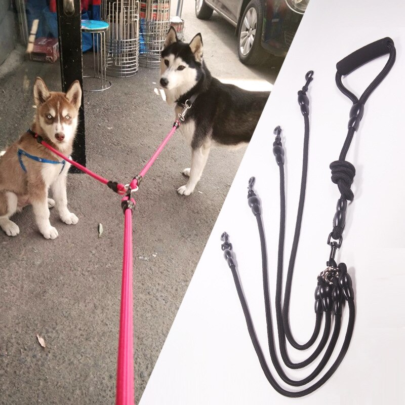 2/3/4 manier Koppelingen Pet Walking Leash Gevlochten Nylon Elastische Hond Kraag Riem Touw Dubbele Hoofd verstelbare Training Lead Harness