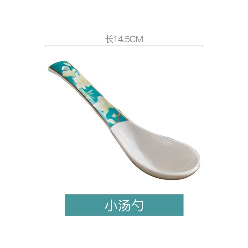 Chinese Style Ceramic Tableware Set Bone China Dinner Set Rice Bowl Steak Plate Soup Spoon and Pot Dish and Plate Combination: small spoon