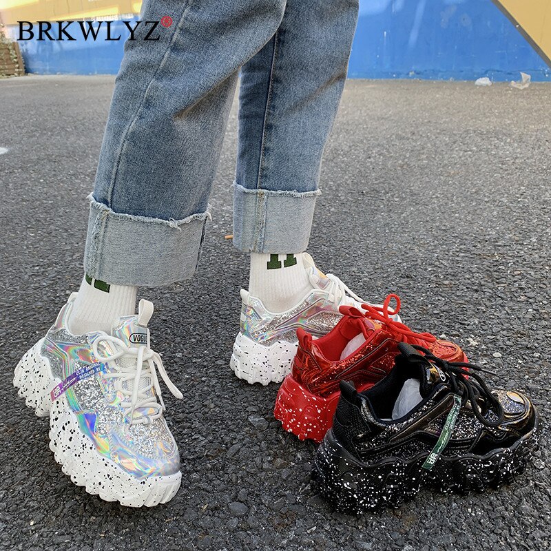 Brkwlyz chunky sneakers bling hvide platform sko kvinde sneakers zapatillas mujer dame fritidssko
