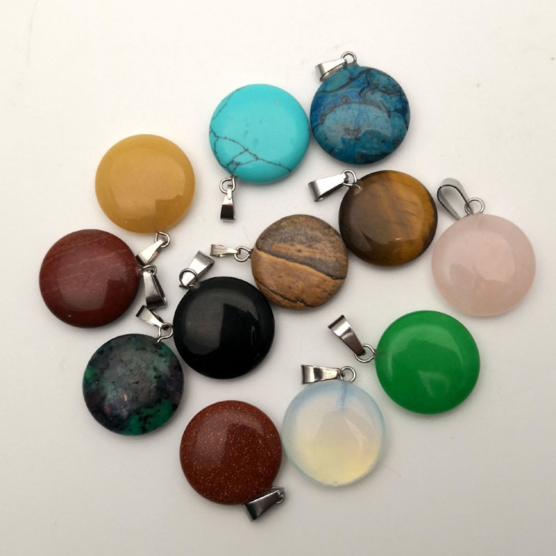 natural stone mixed round pendants for jewelry making charms trendy accessories 12pcs/lot