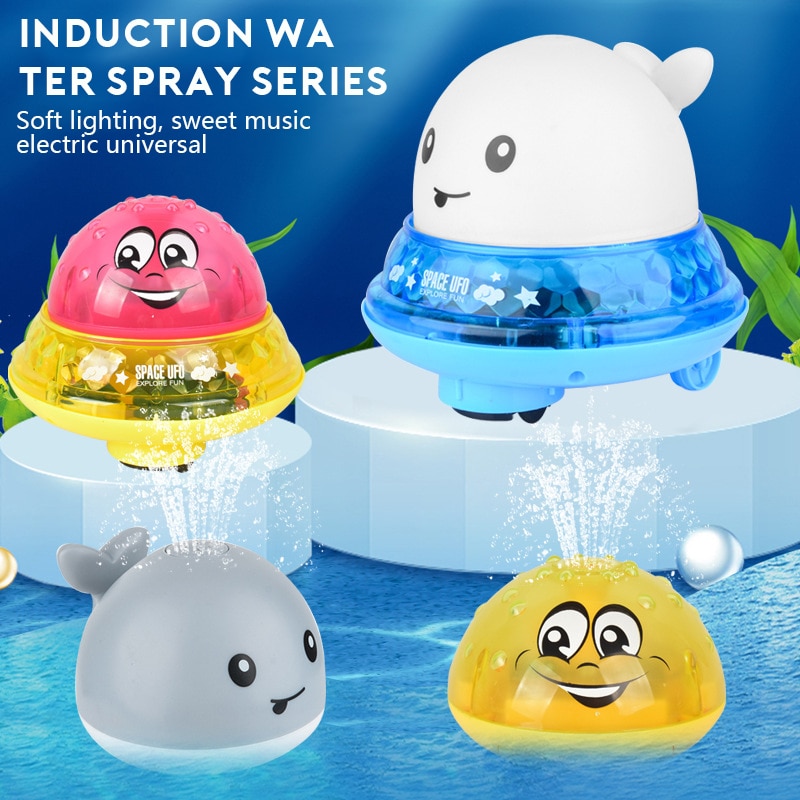 Badelegetøj 2 in 1 induktionsspray vandlegetøj og rum ufo legetøj med led lys musikalsk springvand legetøj sprinkler badelegetøj til småbørn